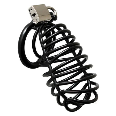 4.5 Inch Rimba Black Metal Male Chastity Device With Padlock - Peaches and Screams