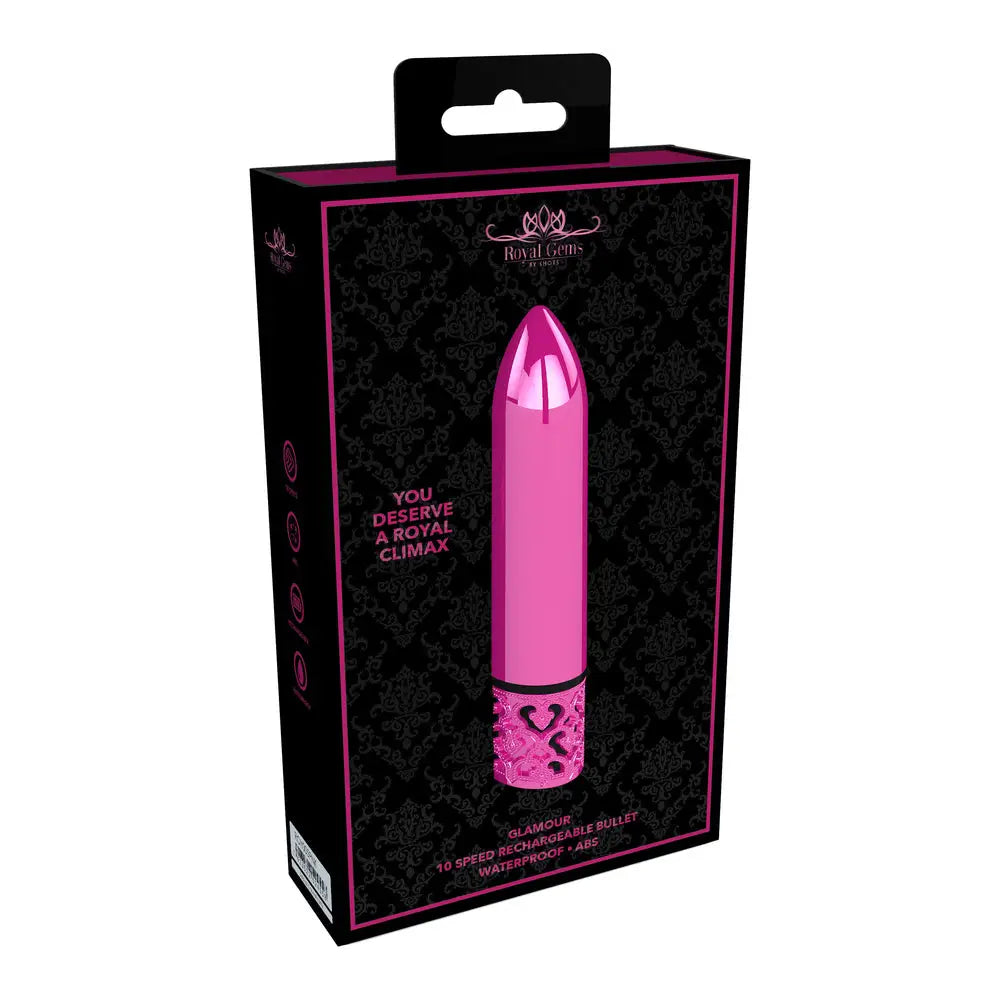 4.5 - inch Shots Pink Rechargeable Bullet Vibrator With Royal Gems - Peaches and Screams