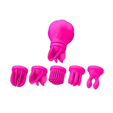 4.75-inch Pink Rechargeable Waterproof Clit Stim Kit With 5 Tickler Stimulators - Peaches and Screams