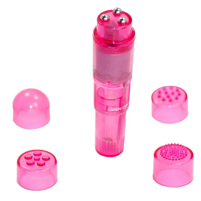 4-inch Pink Pocket Mini Vibrator with Interchangeable Heads - Peaches and Screams