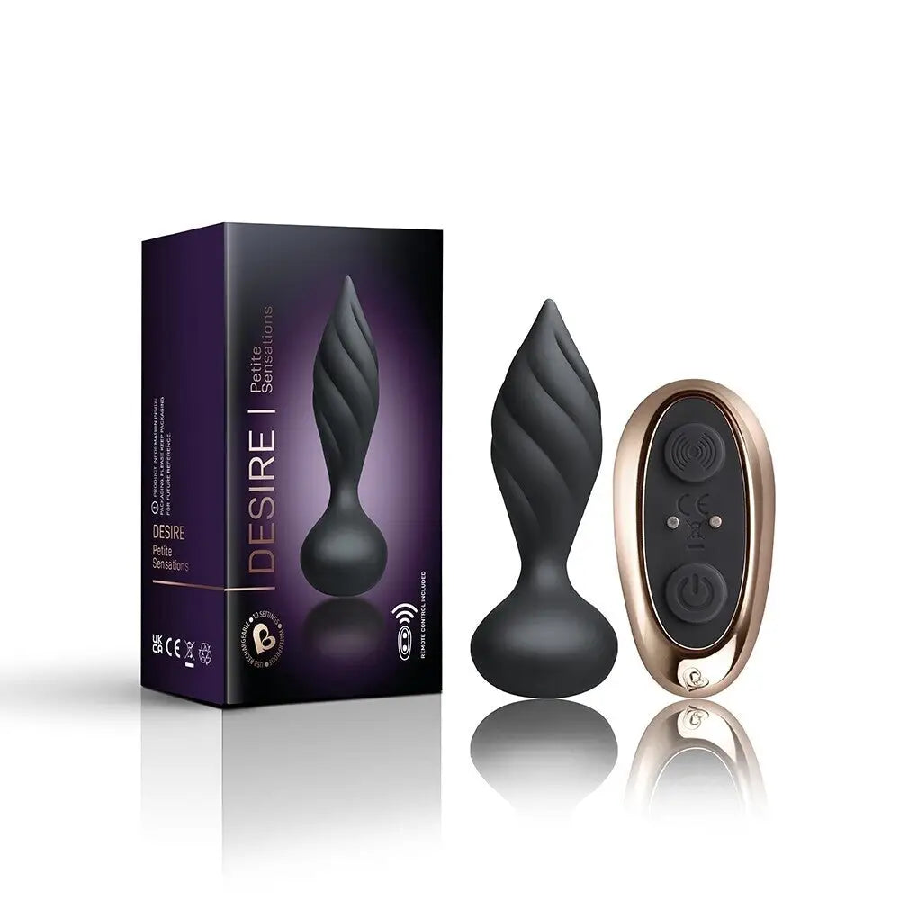 4 - inch Rocks Off Silicone Black Rechargeable Butt Plug With Remote - Peaches and Screams