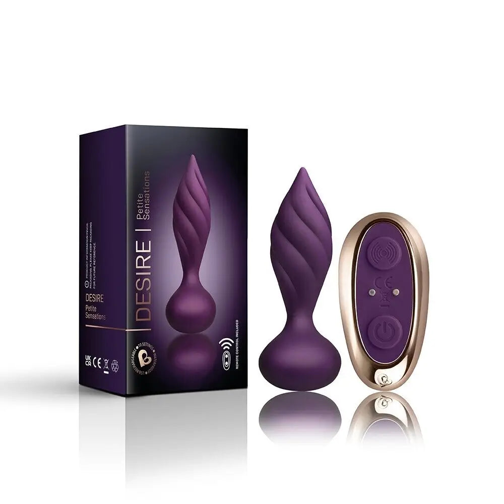 4 - inch Rocks Off Silicone Purple Rechargeable Butt Plug With Remote - Peaches and Screams