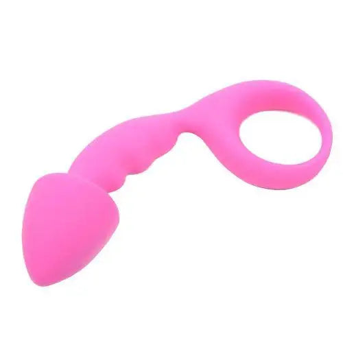 4-inch Silicone Pink Bendable Medium Butt Plug with Retrieval Ring - Peaches and Screams