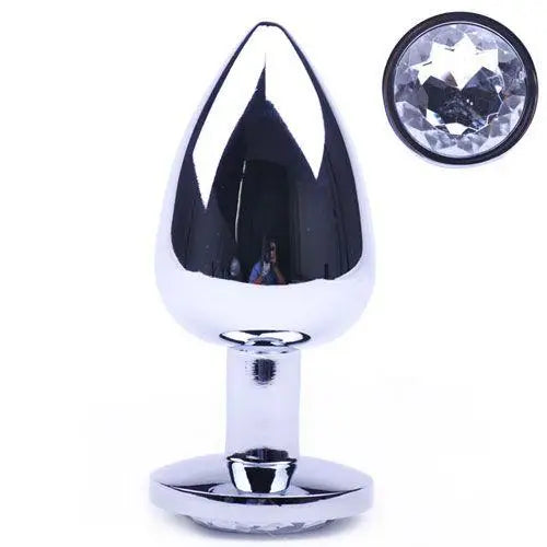4-inch Stainless Steel Silver Medium Butt Plug With Crystal Base - Peaches and Screams