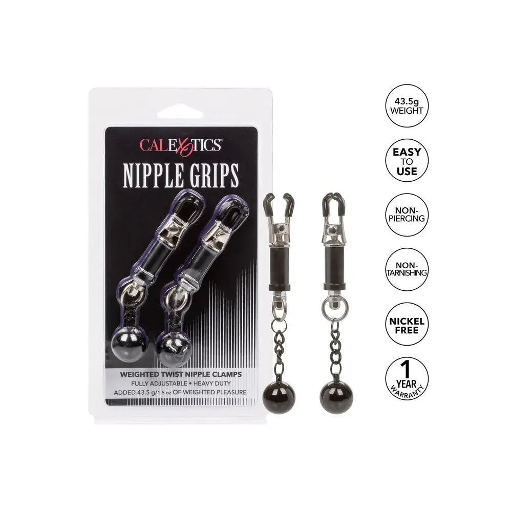 5 - inch Colt Metal Black Weighted Twist Nipple Clamps - Peaches and Screams