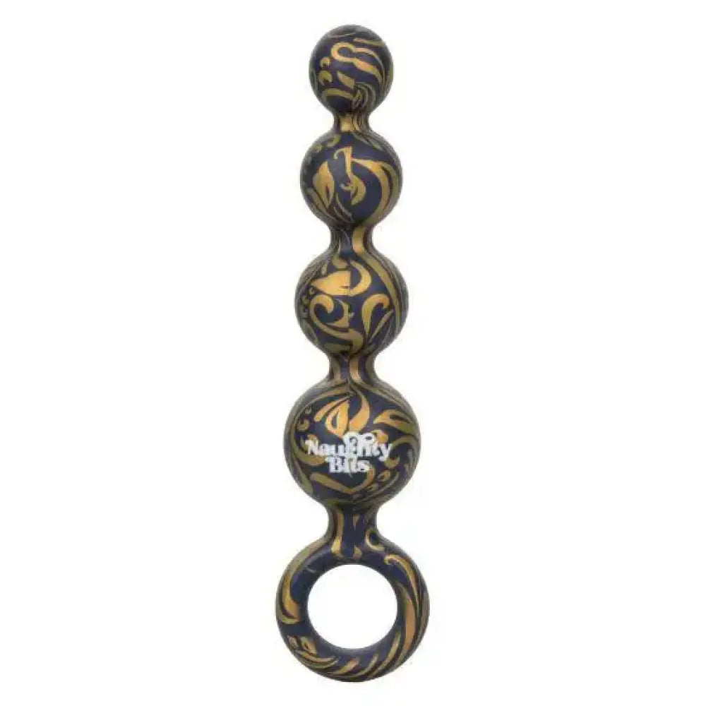 5 inch colt silicone black anal beads with finger loop - peaches and screams