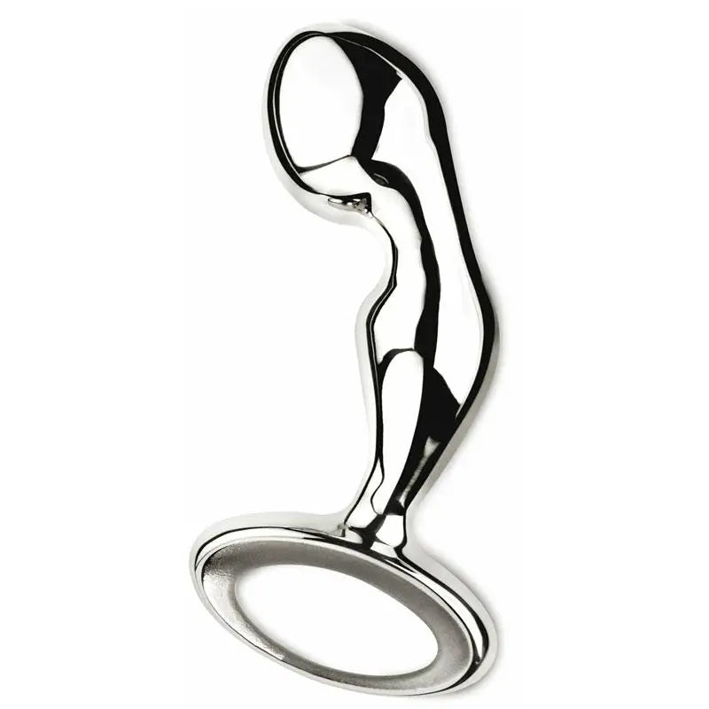 5-inch Njoy Stainless Steel P-spot Butt Plug With Finger Loop - Peaches and Screams