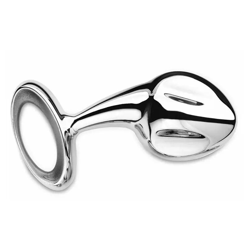 5.5 - inch Njoy Stainless Steel Silver Butt Plug With a Loop - Peaches and Screams
