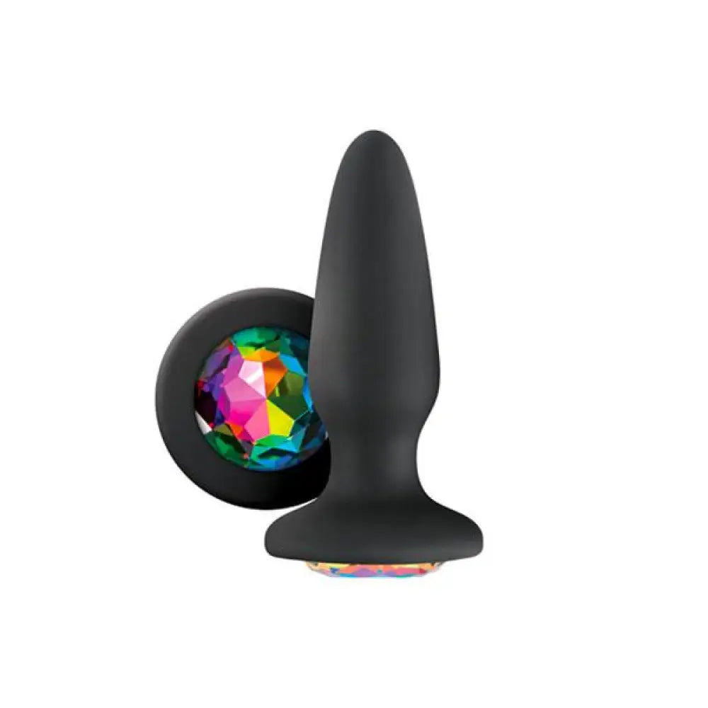 5-inch Ns Novelties Black Silicone Anal Butt Plug with Rainbow Gem - Peaches and Screams