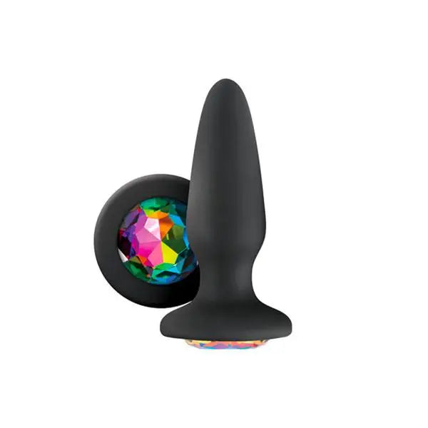 5 - inch Ns Novelties Black Silicone Anal Butt Plug With Rainbow Gem - Peaches and Screams