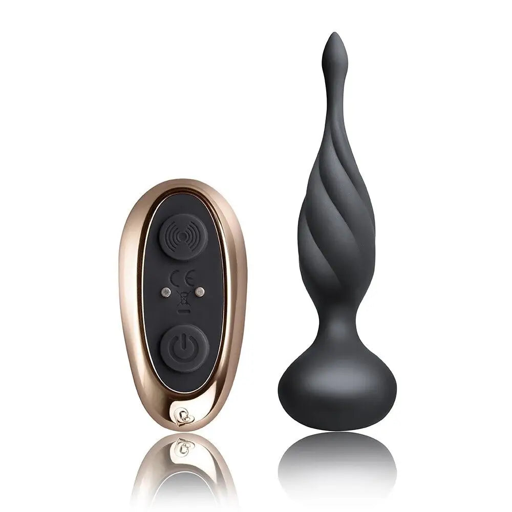 5.5 - inch Rocks Off Silicone Black Rechargeable Butt Plug With Remote - Peaches and Screams