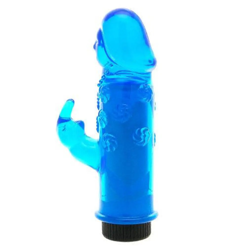 5-inch Seven Creations Blue Jelly Rabbit Vibrator with Clit Stim - Peaches and Screams