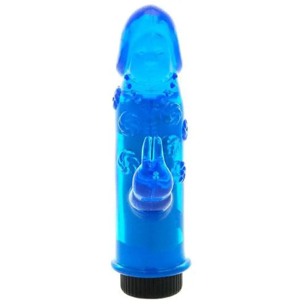 5-inch Seven Creations Blue Jelly Rabbit Vibrator with Clit Stim - Peaches and Screams