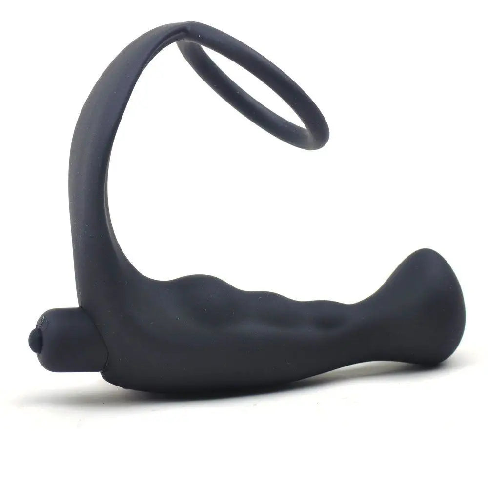 5-inch Silicone Black Bendable Vibrating Anal Plug With Cock Ring - Peaches and Screams