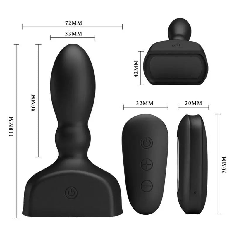 5 Inches Silicone Black Rechargeable Inflatable Butt Plug With Remote - Peaches and Screams
