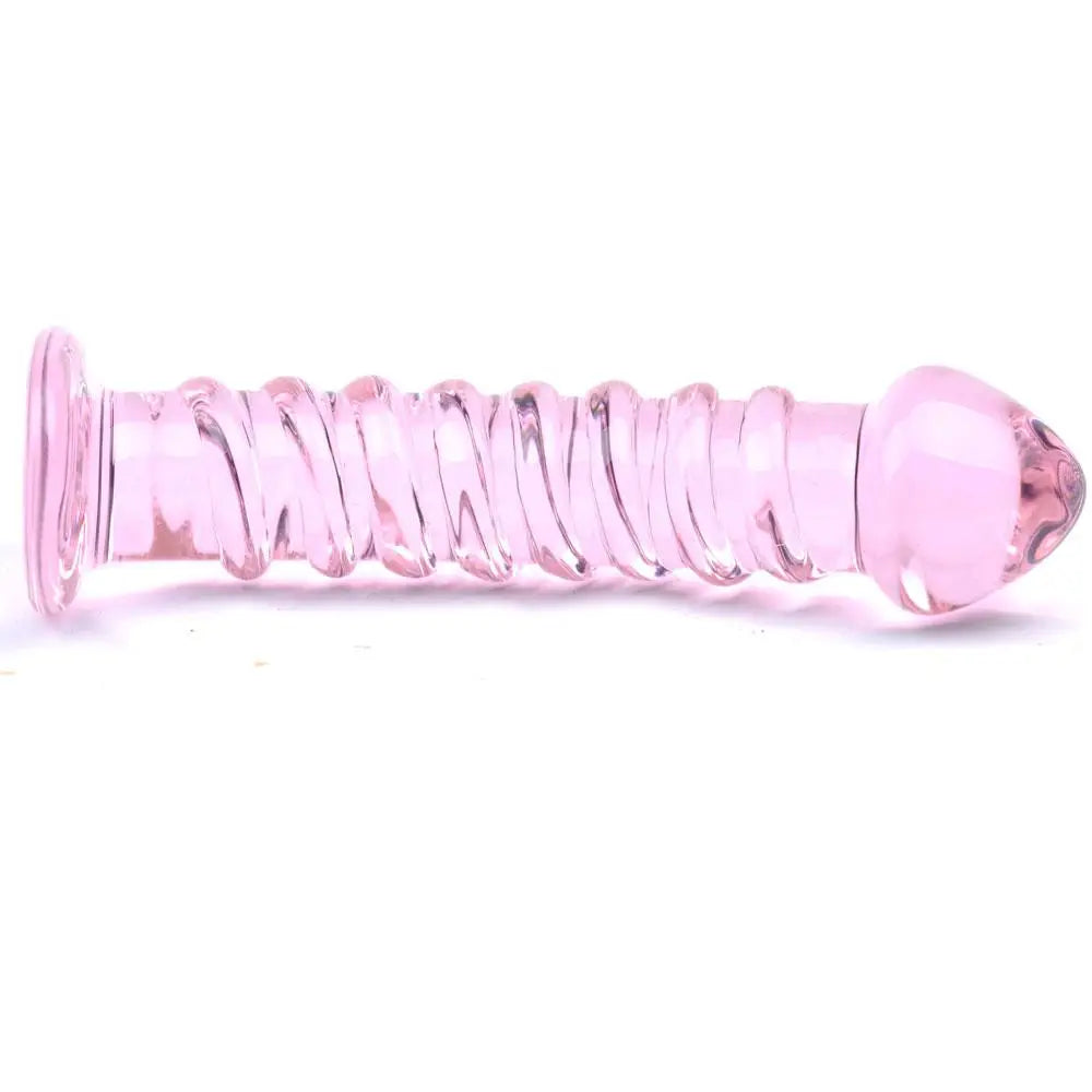 6.1-inch Textured Pink Large Glass Dildo For Her - Peaches and Screams