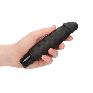 6.6-inch Shots Black Multi-speed Ribbed Penis Vibrator - Peaches and Screams