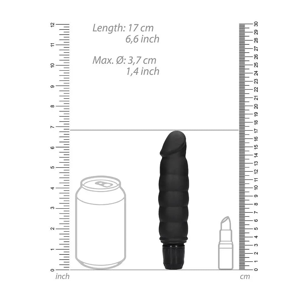 6.6 - inch Shots Black Multi - speed Ribbed Penis Vibrator - Peaches and Screams