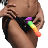7.2 inch rainbow silicone large strap on dildo with harness - peaches and screams