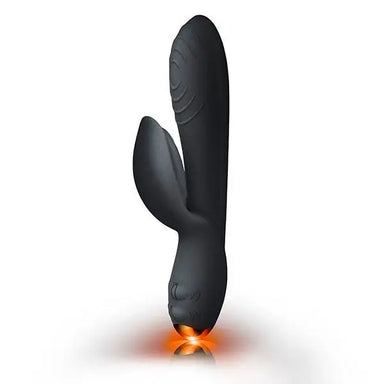7.25-inch Rocks Off Silicone Black Rechargeable Rabbit Vibrator - Peaches and Screams