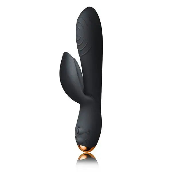7.25-inch Rocks Off Silicone Black Rechargeable Rabbit Vibrator - Peaches and Screams