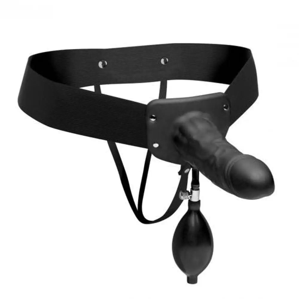 7.25-inch Silicone Black Inflatable Hollow Strap-on Dildo - Peaches and Screams