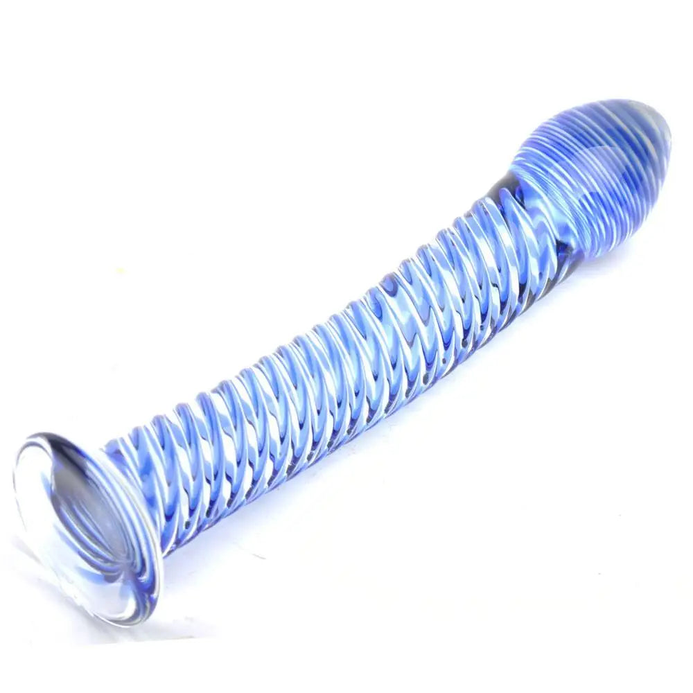7.5-inch Blue Large Glass Dildo With Flared Base - Peaches and Screams