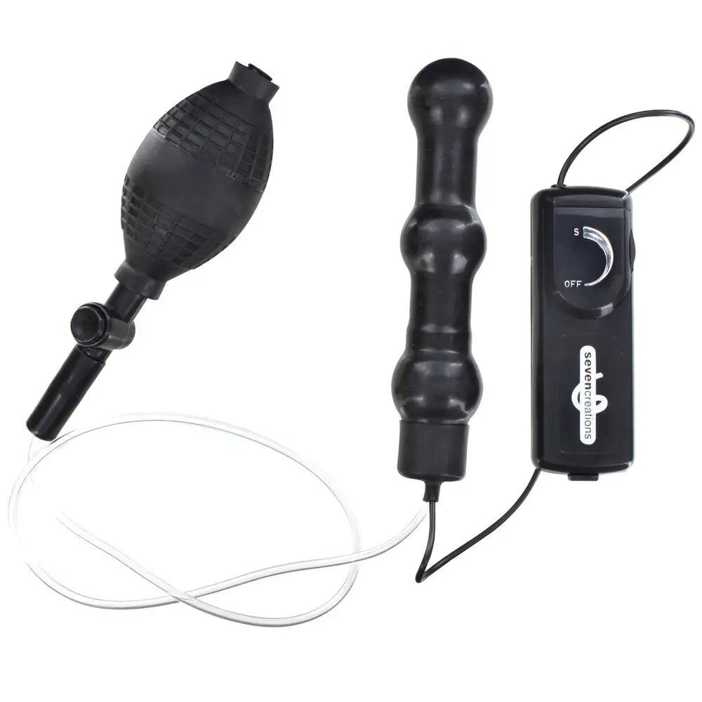 7.5-inch Seven Creations Black Inflatable Vibrating Anal Wand - Peaches and Screams