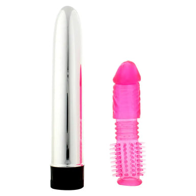 7.5-inch Seven Creations Rubber Multispeed Bullet Vibrator With a Sleeve - Peaches and Screams