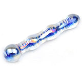 7 inch blue wavy ribbed glass dildo for her - peaches and screams