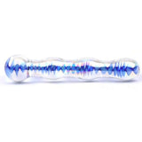 7 inch blue wavy ribbed glass dildo for her - peaches and screams