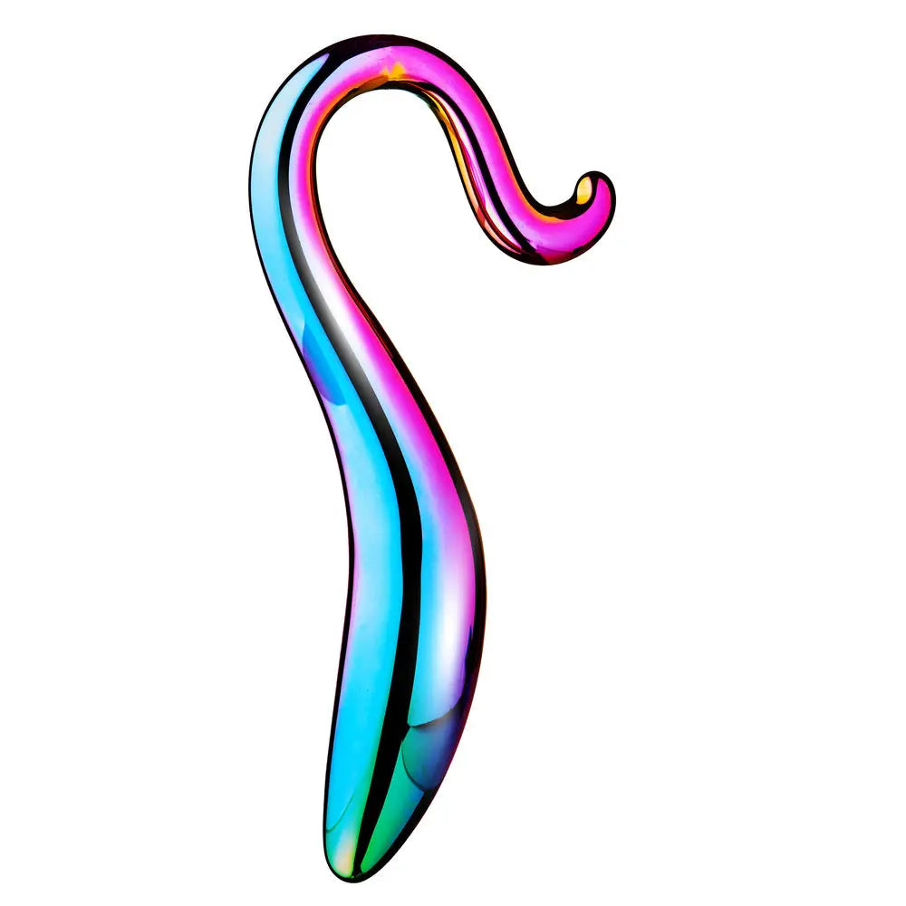 7-inch Dream Toys Large Glass Curved Anal Dildo With Tail - Peaches and Screams