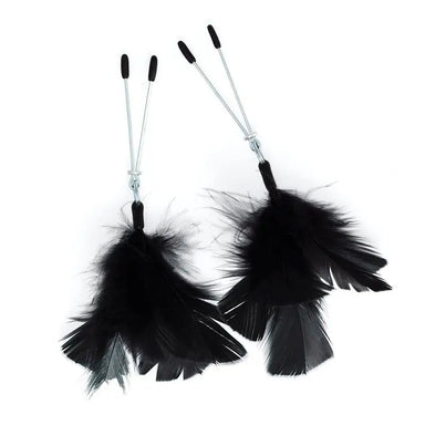 7 Inch Rimba Adjustable Black Feather Nipple Clamps - Peaches and Screams