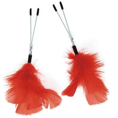 7 Inch Rimba Adjustable Red Feather Nipple Clamps - Peaches and Screams