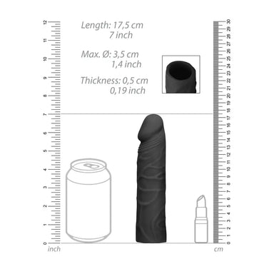 7-inch Shots Toys Black Penis Sleeve With Vein Details For Him - Peaches and Screams