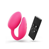 8.5 inch silicone pink rechargeable double stimulator with remote - peaches and screams