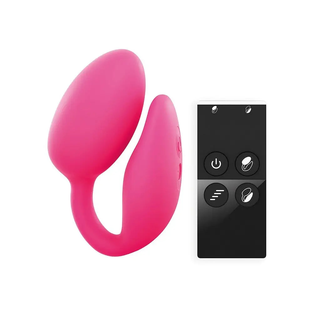 8.5 inch silicone pink rechargeable double stimulator with remote - peaches and screams