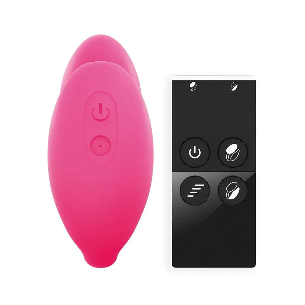 8.5 inch silicone pink rechargeable double stimulator with remote - peaches and screams