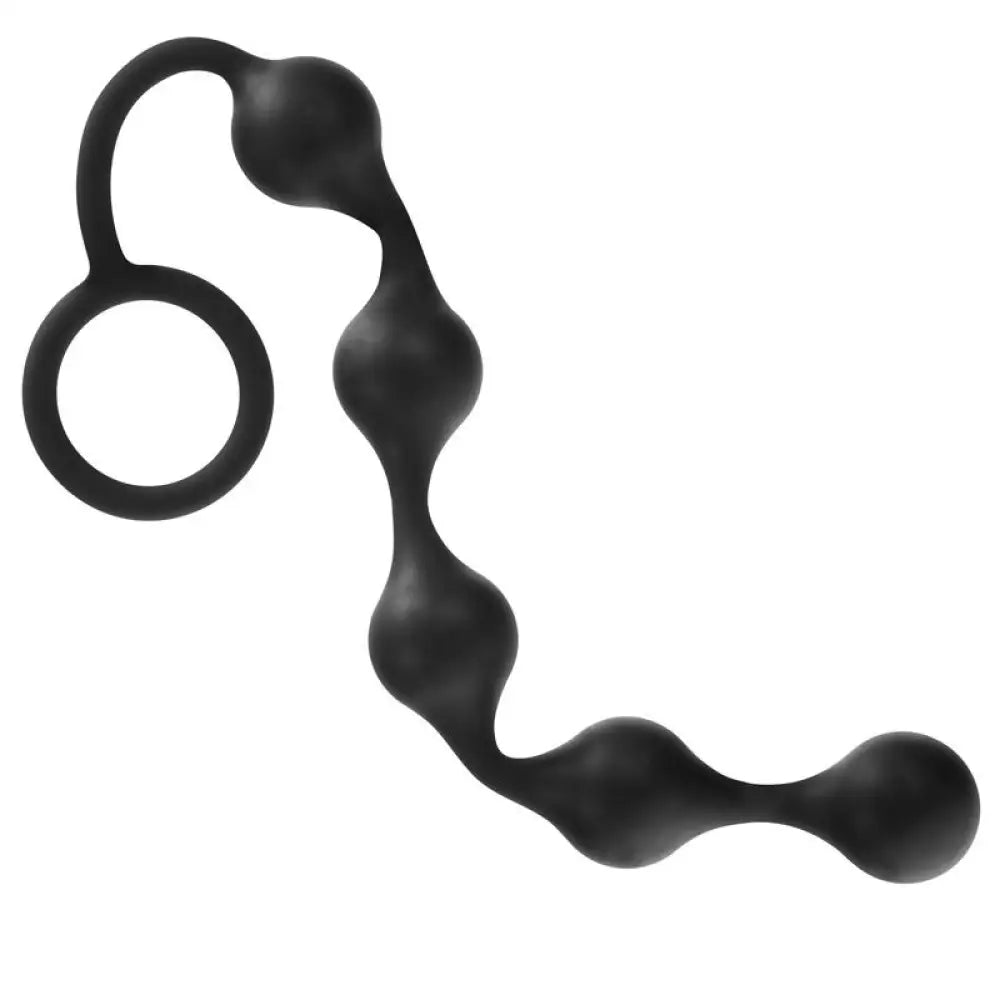 8-inch Comfy Black Silicone Anal Beads with Retrieval Ring - Peaches and Screams