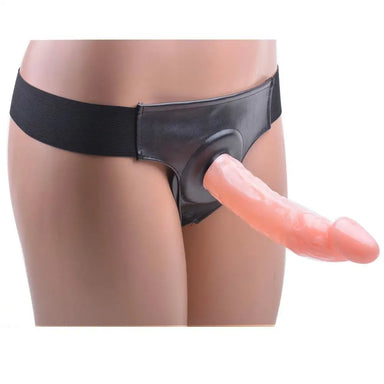8-inch Flesh Pink Large Hollow Strap On Dildo With Harness - Peaches and Screams