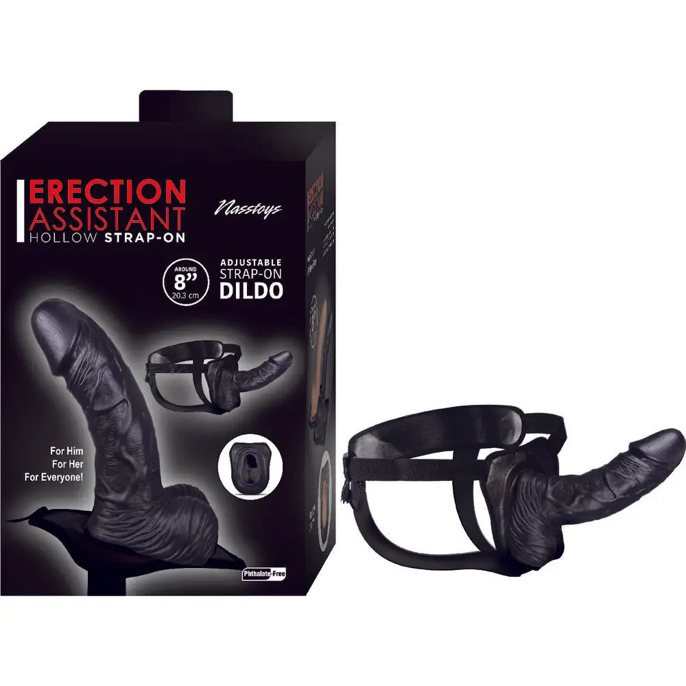 8-inch Nasswalk Toys Black Hollow Strap On Dildo With Vein Details - Peaches and Screams