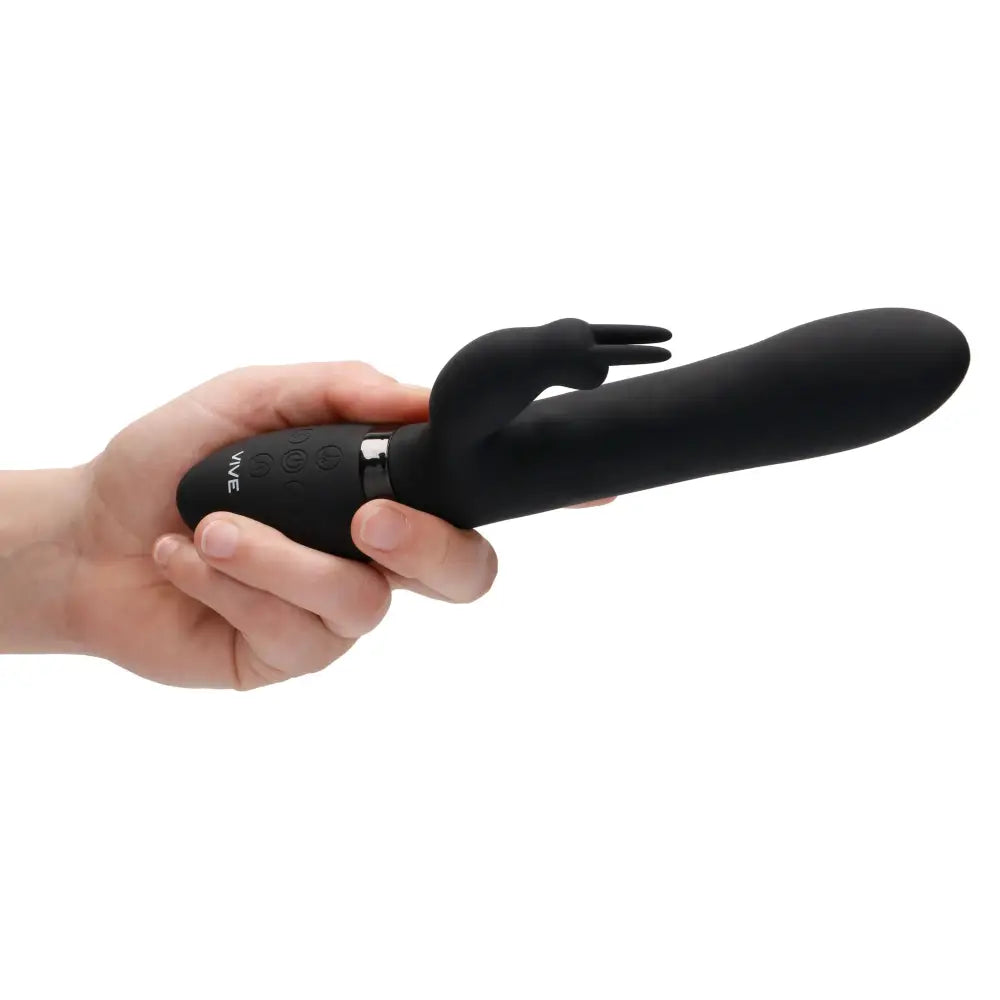 9.1-inch Shots Silicone Black Rabbit Vibrator with Stimulating Beads - Peaches and Screams