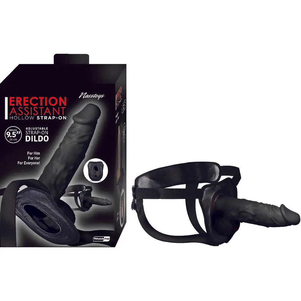 9.5 - inch Nasswalk Toys Black Hollow Strap On Dildo With Vein Details - Peaches and Screams