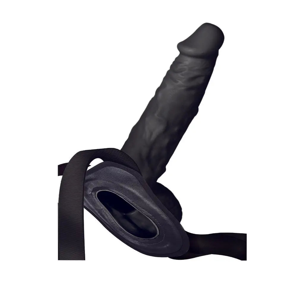 9.5-inch Nasswalk Toys Black Hollow Strap On Dildo With Vein Details - Peaches and Screams