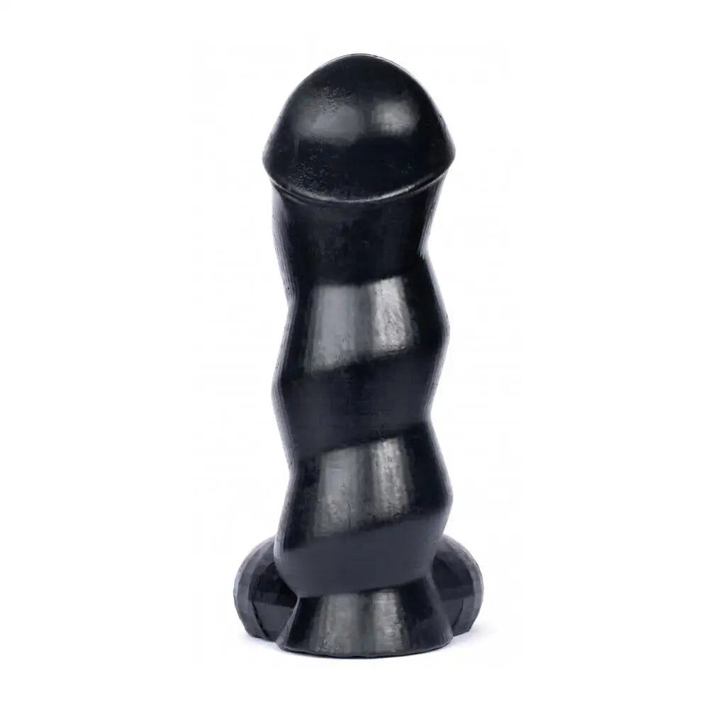 9-inch massive hunglock ribbed black dildo with balls - peaches and screams