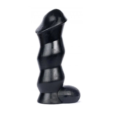 9-inch Massive Hunglock Ribbed Black Dildo With Balls - Peaches and Screams