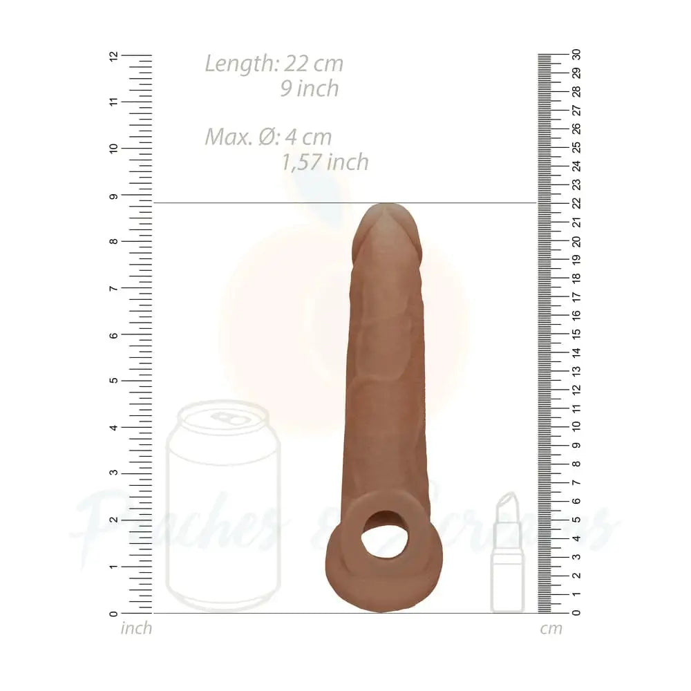 9-inch Shots Toys Flesh Brown Penis Sleeve With Vein Details For Him - Peaches and Screams