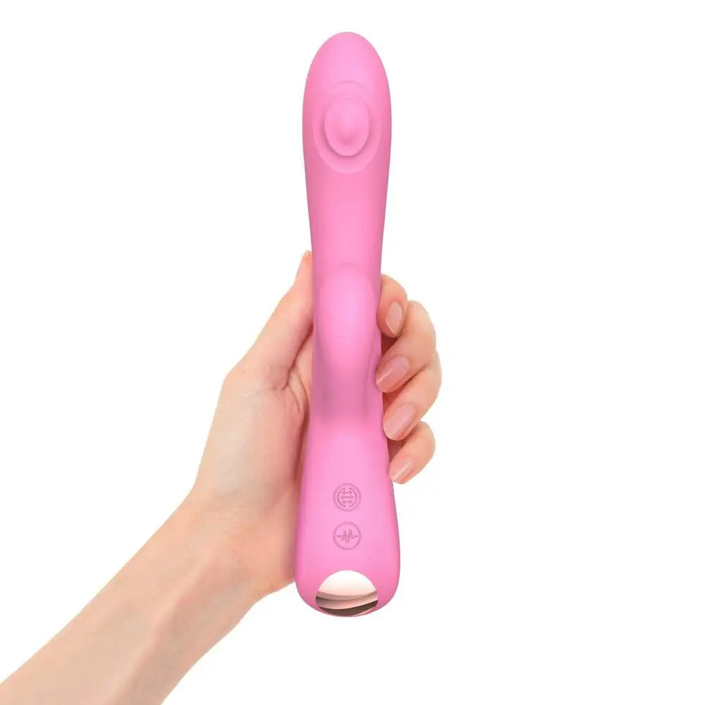 9 inch silicone pink extra powerful rechargeable rabbit vibrator - peaches and screams