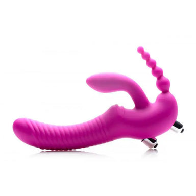 9-inch Silicone Pink Vibrating Strapless Strap-on For Lesbian Couples - Peaches and Screams
