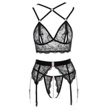 Abierta fina black lacey open suspender bra set - small - peaches and screams